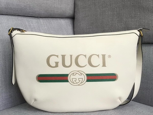 Gucci Print Half Moon Hobo Bag in White Leather