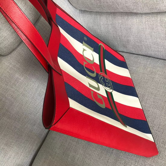 Gucci Print Large Tote Sylvie Stripe Canvas