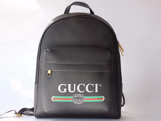 Gucci Print Leather Backpack Black Leather with Gucci Vintage Logo 547834