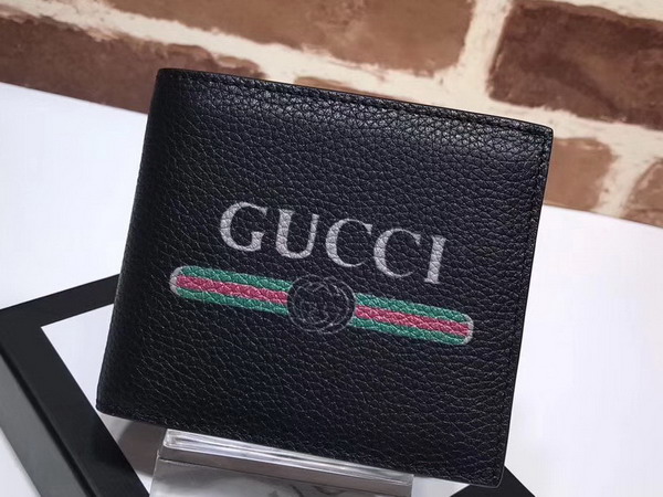 Gucci Print Leather Bi Fold Wallet in Black Leather with Gucci Vintage Logo