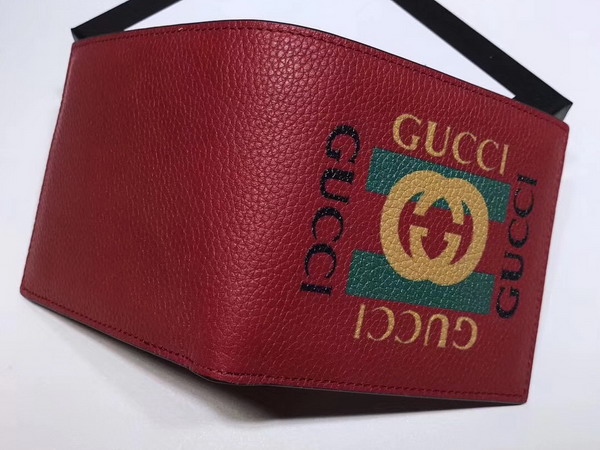 Gucci Print Leather Bi Fold Wallet in Hibiscus Red Leather with Gucci Vintage Logo