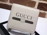 Gucci Print Leather Bi Fold Wallet in White Leather with Gucci Vintage Logo