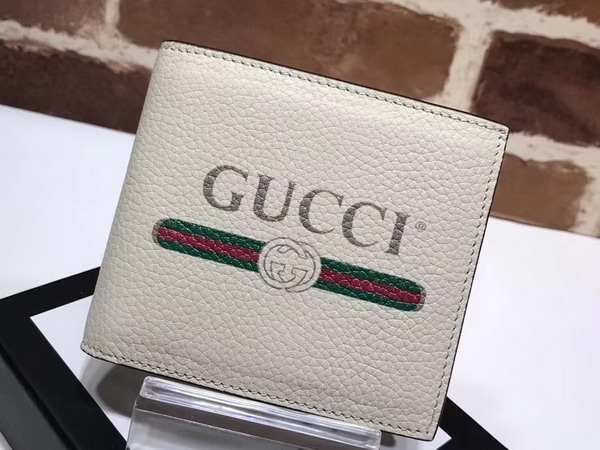 Gucci Print Leather Bi Fold Wallet in White Leather with Gucci Vintage Logo