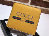 Gucci Print Leather Bi Fold Wallet in Yellow Leather with Gucci Vintage Logo