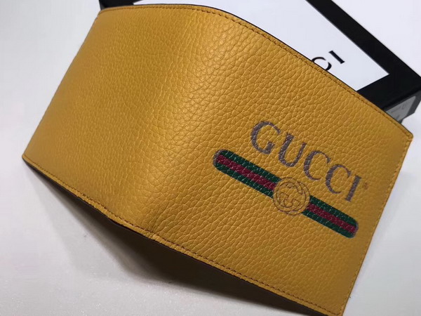 Gucci Print Leather Bi Fold Wallet in Yellow Leather with Gucci Vintage Logo