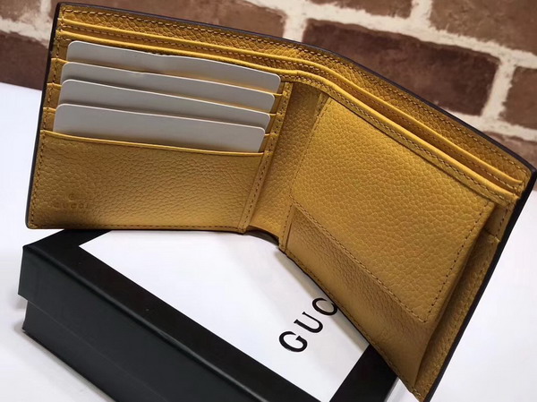 Gucci Print Leather Bi Fold Wallet in Yellow Leather with Gucci Vintage Logo