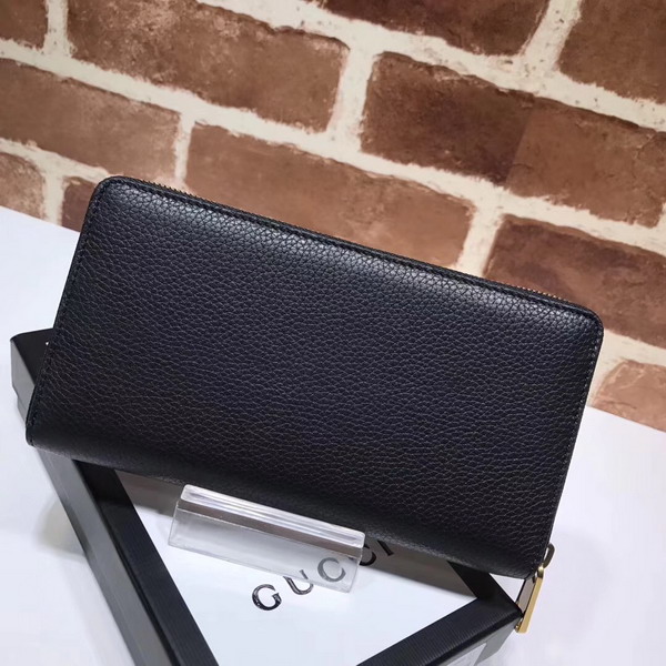 Gucci Print Leather Zip Around Wallet in Black Leather with Gucci Vintage Logo