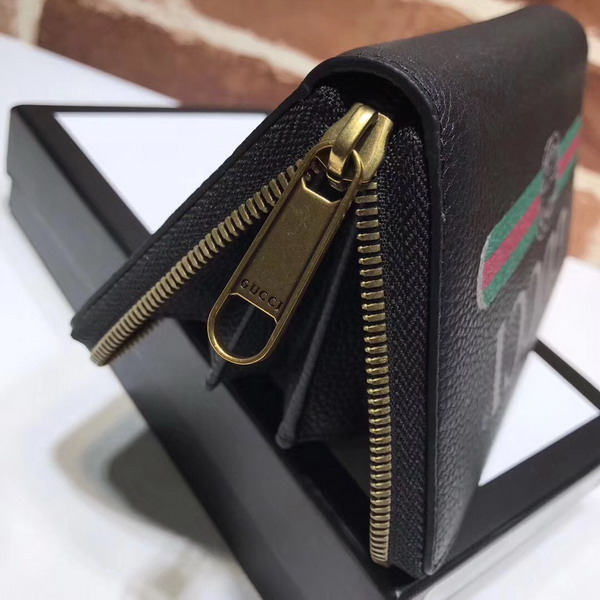 Gucci Print Leather Zip Around Wallet in Black Leather with Gucci Vintage Logo