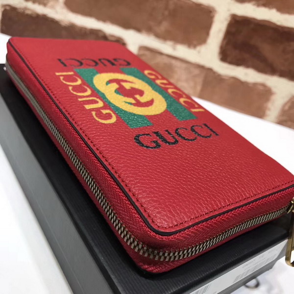 Gucci Print Leather Zip Around Wallet in Hibiscus Red Leather with Gucci Vintage Logo