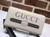 Gucci Print Leather Zip Around Wallet in White Leather with Gucci Vintage Logo