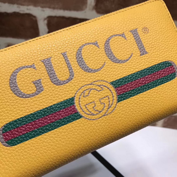 Gucci Print Leather Zip Around Wallet in Yellow Leather with Gucci Vintage Logo