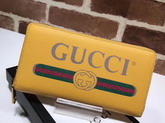 Gucci Print Leather Zip Around Wallet in Yellow Leather with Gucci Vintage Logo