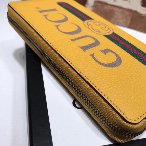 Gucci Print Leather Zip Around Wallet in Yellow Leather with Gucci Vintage Logo