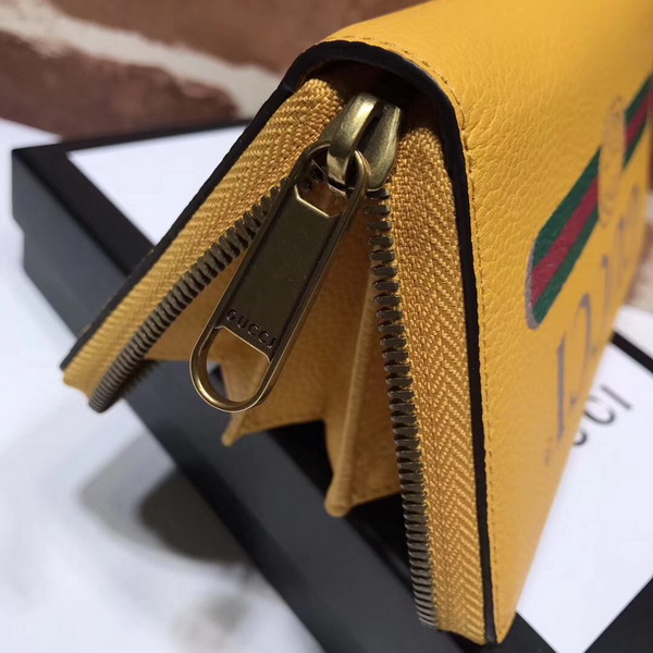 Gucci Print Leather Zip Around Wallet in Yellow Leather with Gucci Vintage Logo