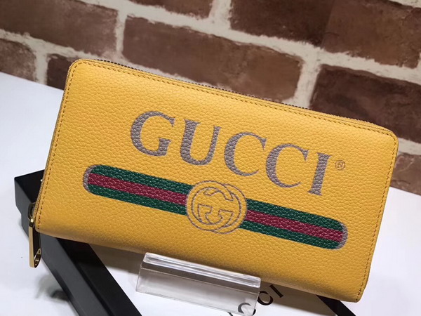 Gucci Print Leather Zip Around Wallet in Yellow Leather with Gucci Vintage Logo