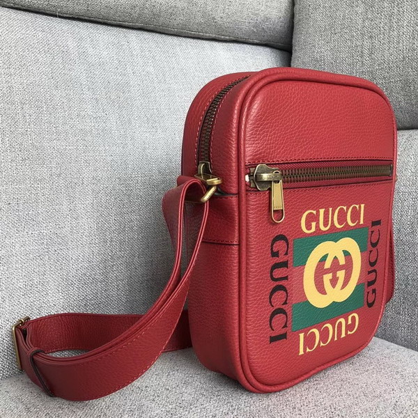 Gucci Print Messenger Bag Hibiscus Red Leather with Gucci Vintage Logo