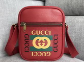 Gucci Print Messenger Bag Hibiscus Red Leather with Gucci Vintage Logo