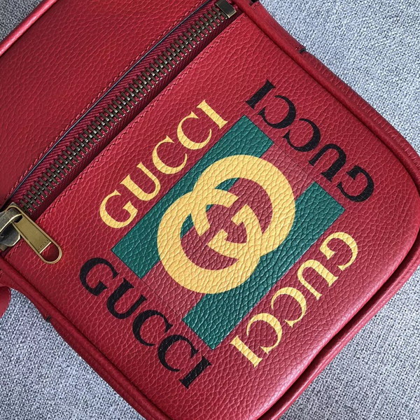 Gucci Print Messenger Bag Hibiscus Red Leather with Gucci Vintage Logo