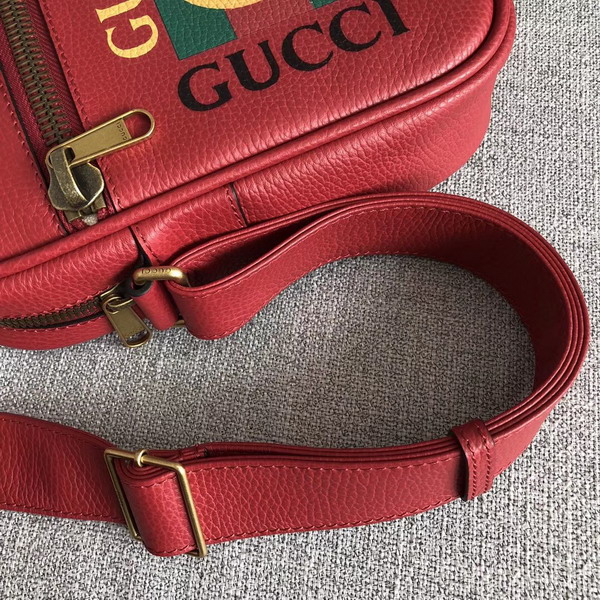 Gucci Print Messenger Bag Hibiscus Red Leather with Gucci Vintage Logo