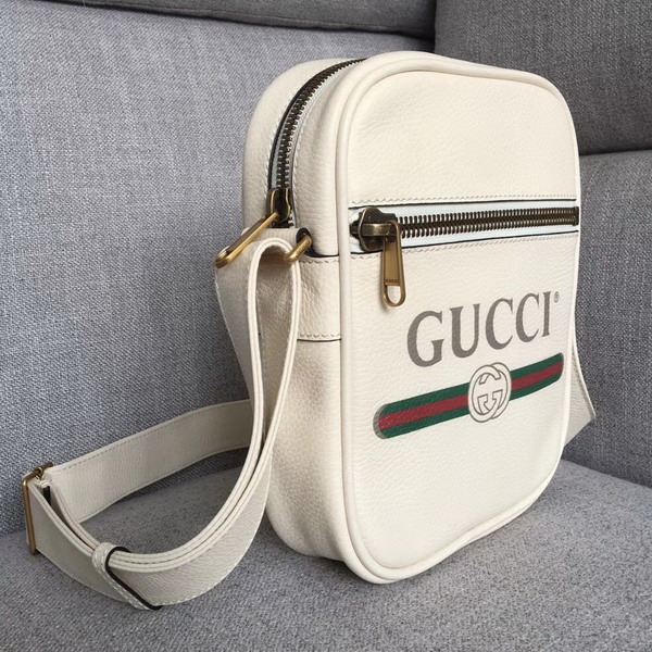 Gucci Print Messenger Bag White Leather with Gucci Vintage Logo