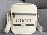 Gucci Print Messenger Bag White Leather with Gucci Vintage Logo