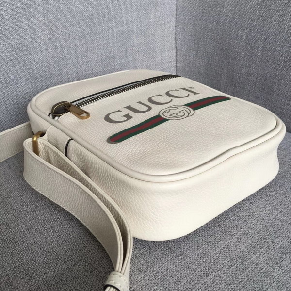 Gucci Print Messenger Bag White Leather with Gucci Vintage Logo