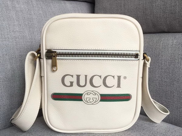 Gucci Print Messenger Bag White Leather with Gucci Vintage Logo