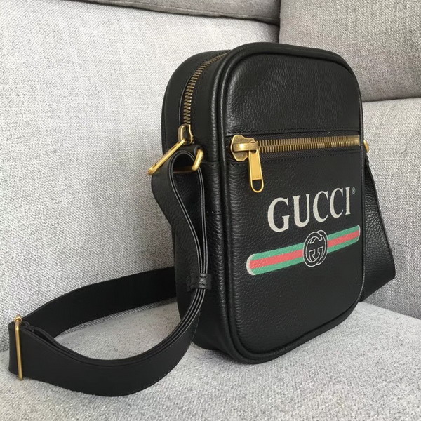 Gucci Print Messenger Bag in Black Leather with Gucci Vintage Logo