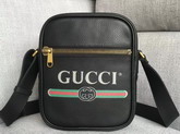 Gucci Print Messenger Bag in Black Leather with Gucci Vintage Logo