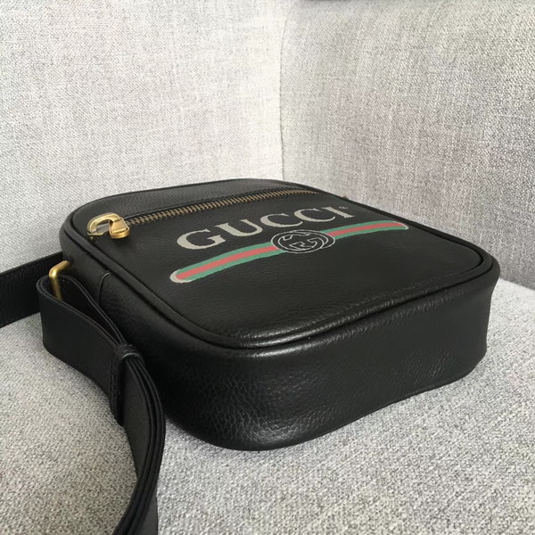 Gucci Print Messenger Bag in Black Leather with Gucci Vintage Logo