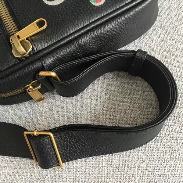 Gucci Print Messenger Bag in Black Leather with Gucci Vintage Logo