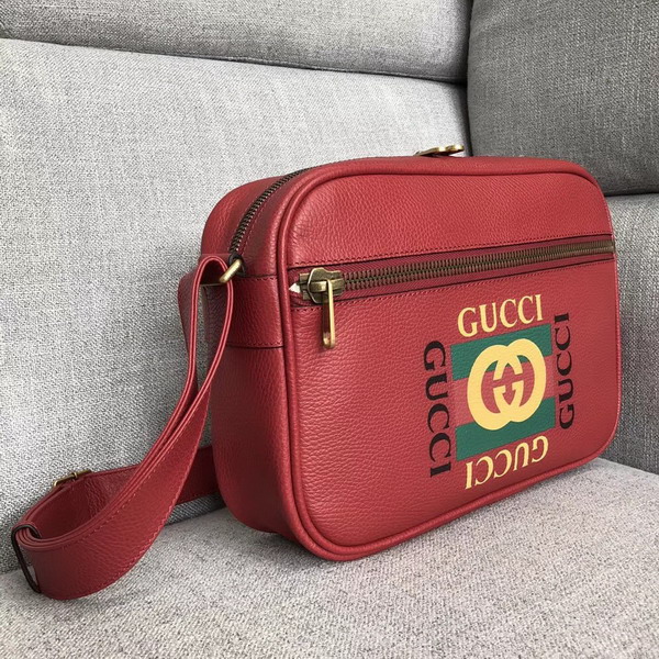 Gucci Print Shoulder Bag Hibiscus Red Leather with Gucci Vintage Logo