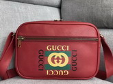 Gucci Print Shoulder Bag Hibiscus Red Leather with Gucci Vintage Logo