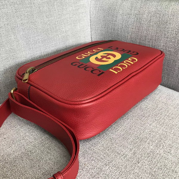 Gucci Print Shoulder Bag Hibiscus Red Leather with Gucci Vintage Logo