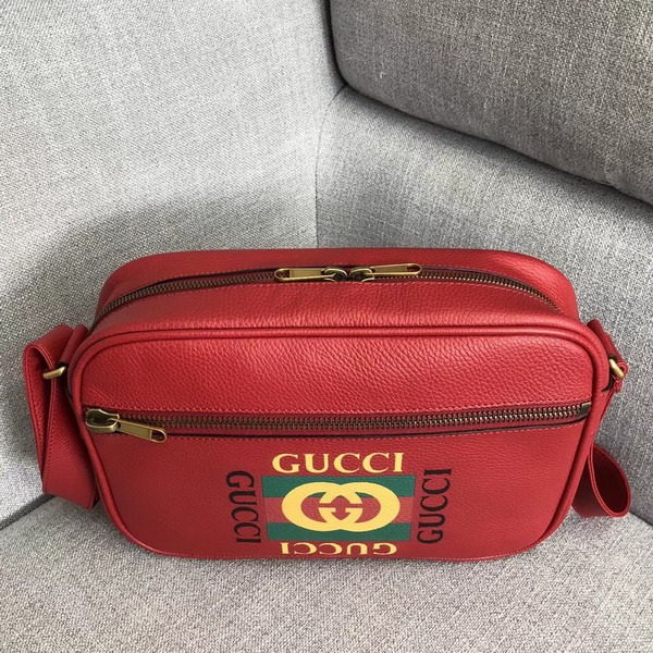 Gucci Print Shoulder Bag Hibiscus Red Leather with Gucci Vintage Logo