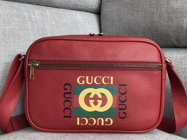 Gucci Print Shoulder Bag Hibiscus Red Leather with Gucci Vintage Logo