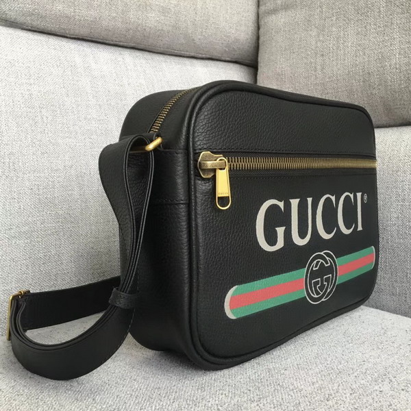 Gucci Print Shoulder Bag in Black Leather with Gucci Vintage Logo