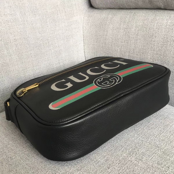 Gucci Print Shoulder Bag in Black Leather with Gucci Vintage Logo