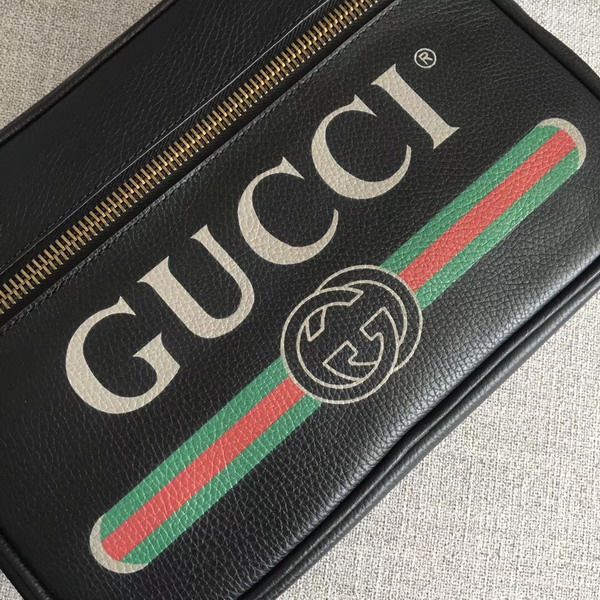 Gucci Print Shoulder Bag in Black Leather with Gucci Vintage Logo