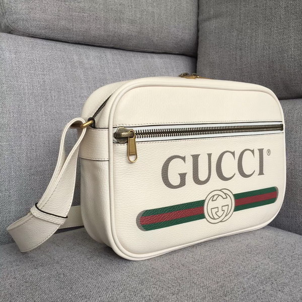 Gucci Print Shoulder Bag in White Leather with Gucci Vintage Logo