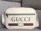 Gucci Print Shoulder Bag in White Leather with Gucci Vintage Logo