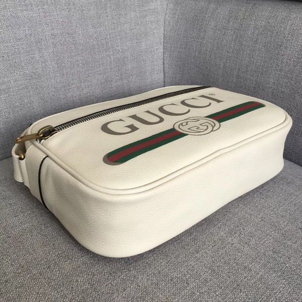 Gucci Print Shoulder Bag in White Leather with Gucci Vintage Logo