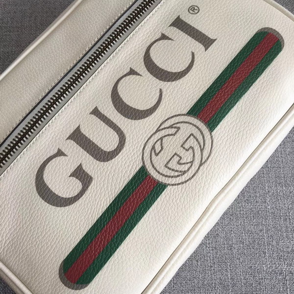 Gucci Print Shoulder Bag in White Leather with Gucci Vintage Logo