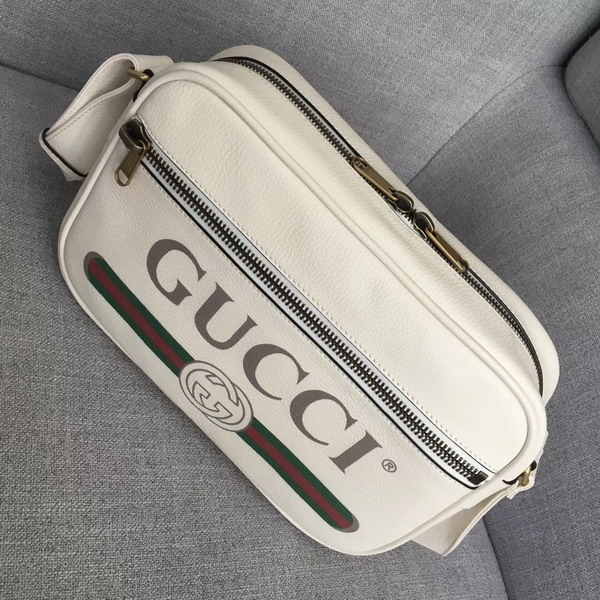 Gucci Print Shoulder Bag in White Leather with Gucci Vintage Logo