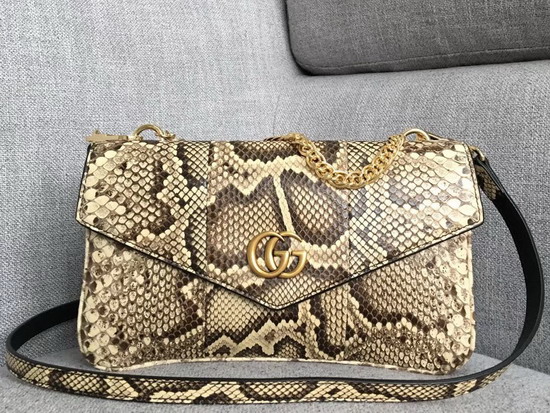 Gucci Python Medium Double Shoulder Bag Natural Yellow Python with Black Leather 524822