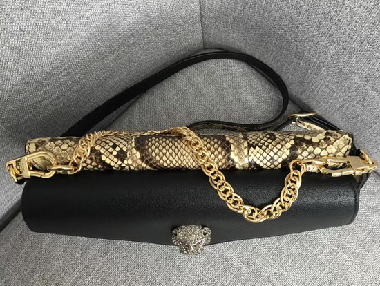 Gucci Python Medium Double Shoulder Bag Natural Yellow Python with Black Leather 524822