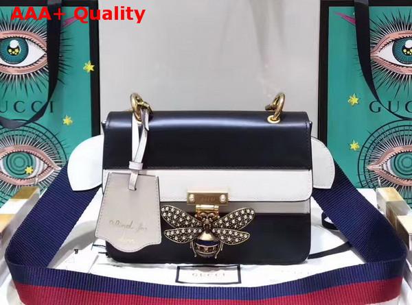 Gucci Queen Margaret Leather Shoulder Bag Black and White Leather Replica