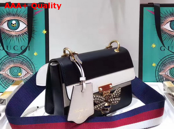 Gucci Queen Margaret Leather Shoulder Bag Black and White Leather Replica