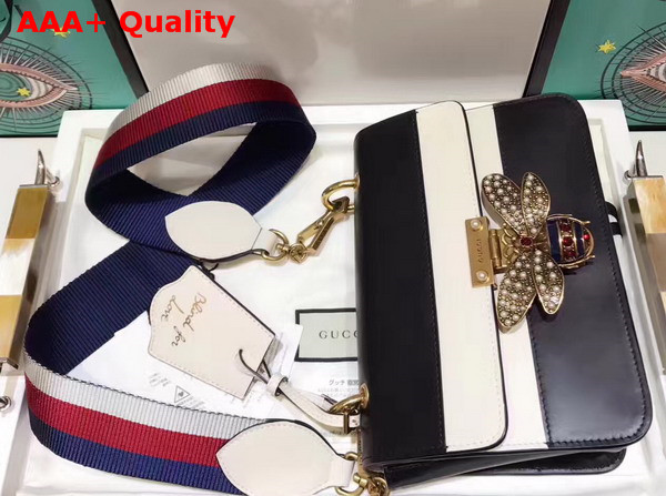 Gucci Queen Margaret Leather Shoulder Bag Black and White Leather Replica