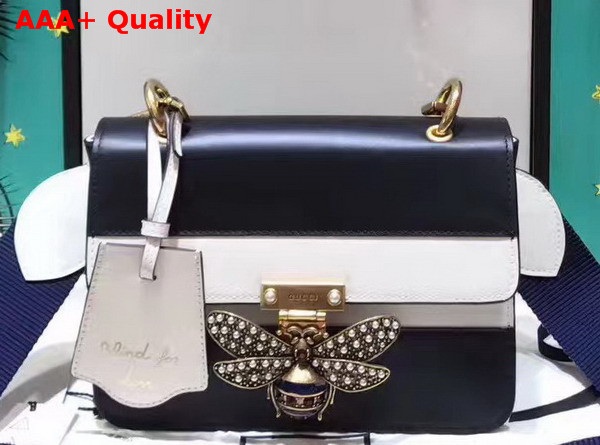 Gucci Queen Margaret Leather Shoulder Bag Black and White Leather Replica